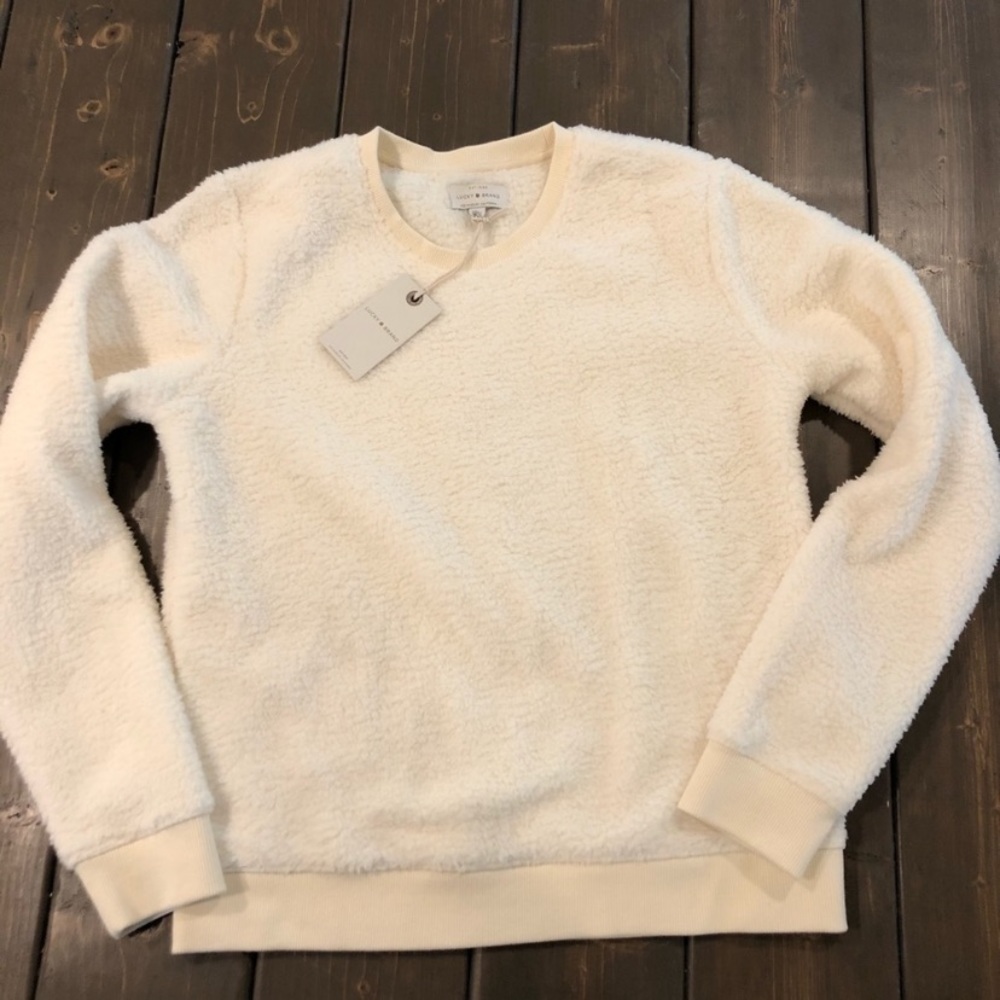 Lucky Brand cream Sherpa crewneck sweater top☘️